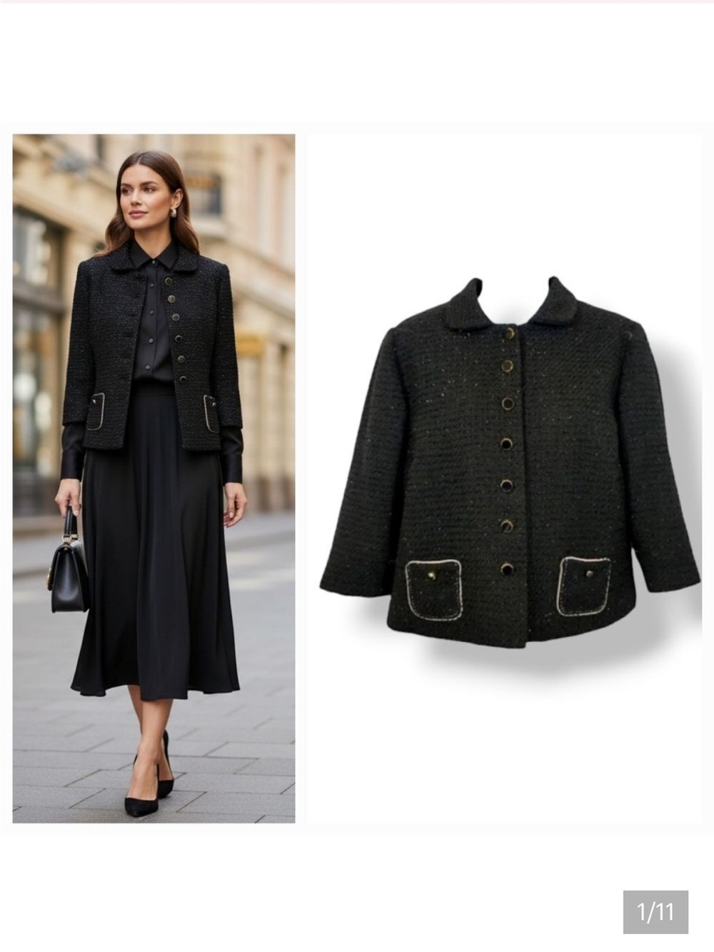 Kinder Aggugini Women's Black Sparkle Tweed Jacket with Contrast Pocket Trim